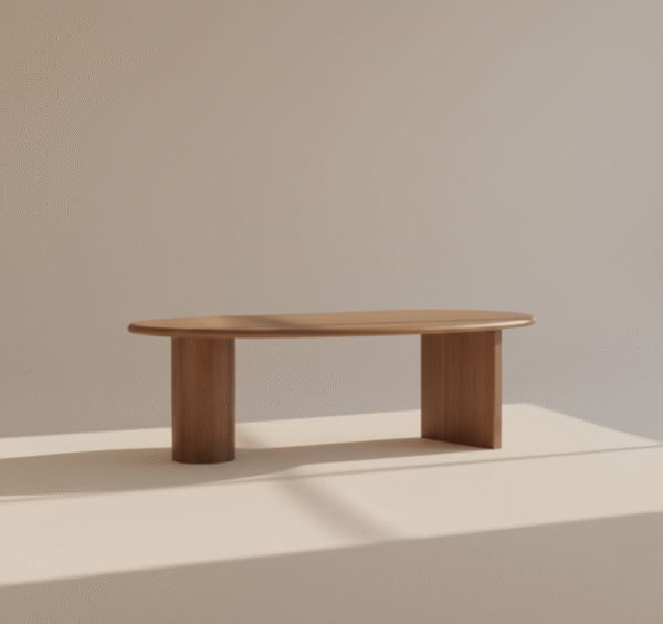 Biurko BRZEZKA – półokrągły blat, designerska podstawa, styl nowoczesny i Japandi