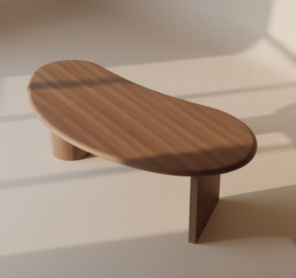 Biurko BRZEZKA – półokrągły blat, designerska podstawa, styl nowoczesny i Japandi