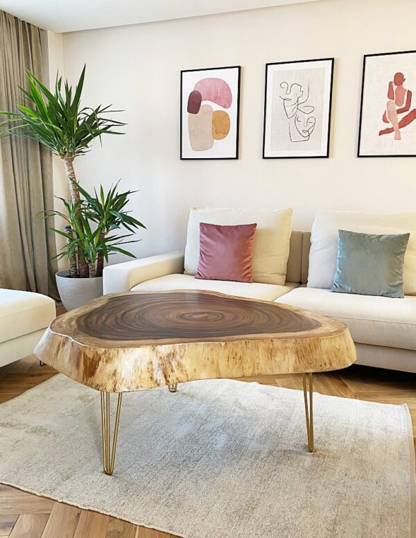 Pień – elegancki stolik kawowy z drewna suar z Tajlandii