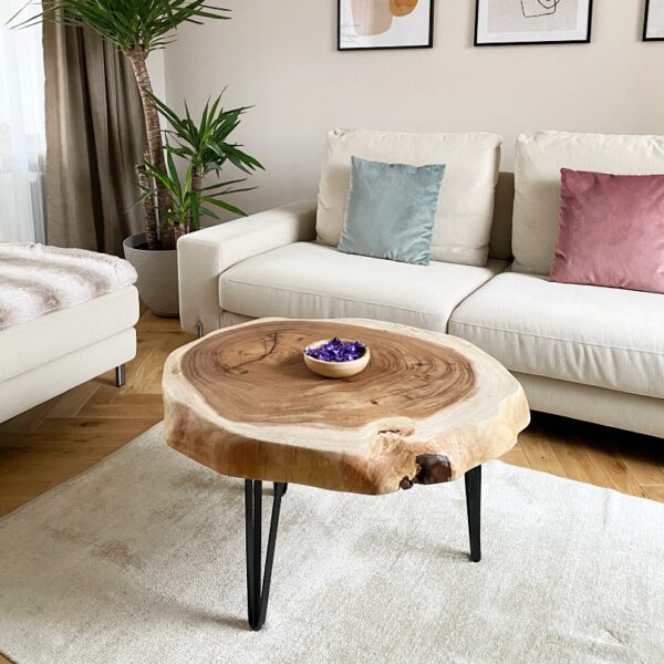 UNO – stolik z drewnianym blatem i stalową podstawą w stylu industrialnym