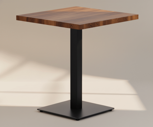 Stolik ZORLA – drewniany blat, stalowa noga, kwadratowa podstawa, styl nowoczesny
