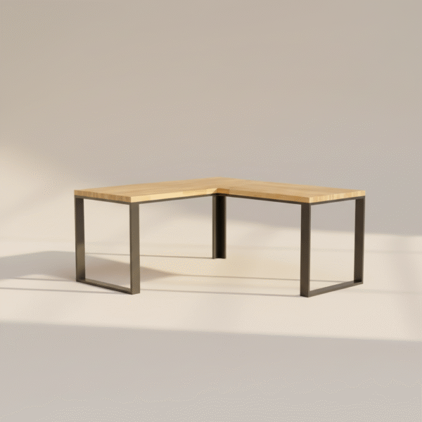 Biurko ŻYWICA – dębowe biurko industrialne z czarną konstrukcją, idealne do biura